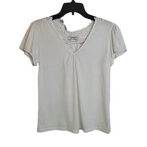 Isabella's Closet White Floral Lace V-Neck Short‎ Sleeve Top Women's Size Large